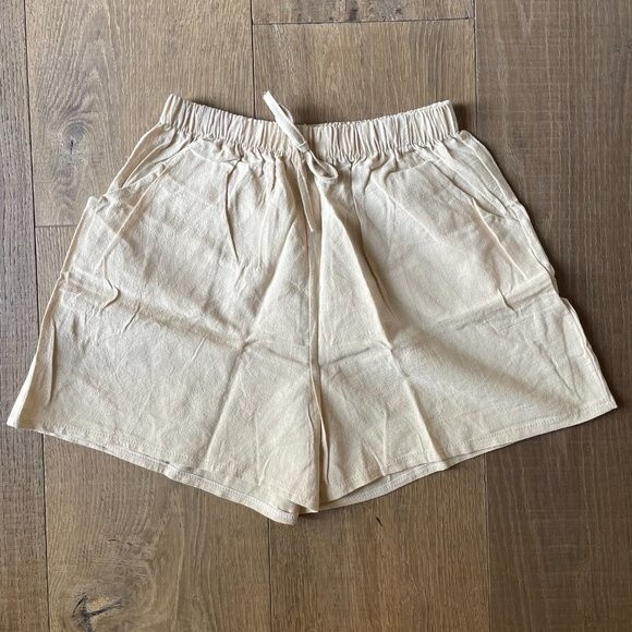 NWOT Women Solid High Waist Linen Blend Shorts Pants Beach Shorts (Size M) - Picture 2 of 8